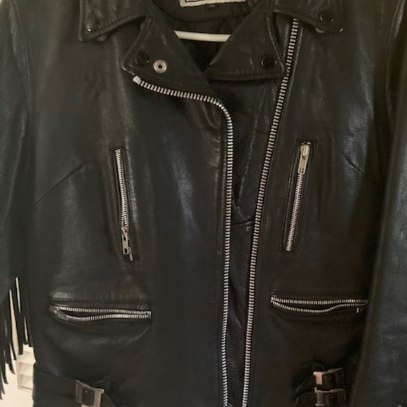Vintage Black Leather Motorcycle Jacket w/ Fringe - Picture 5 of 5